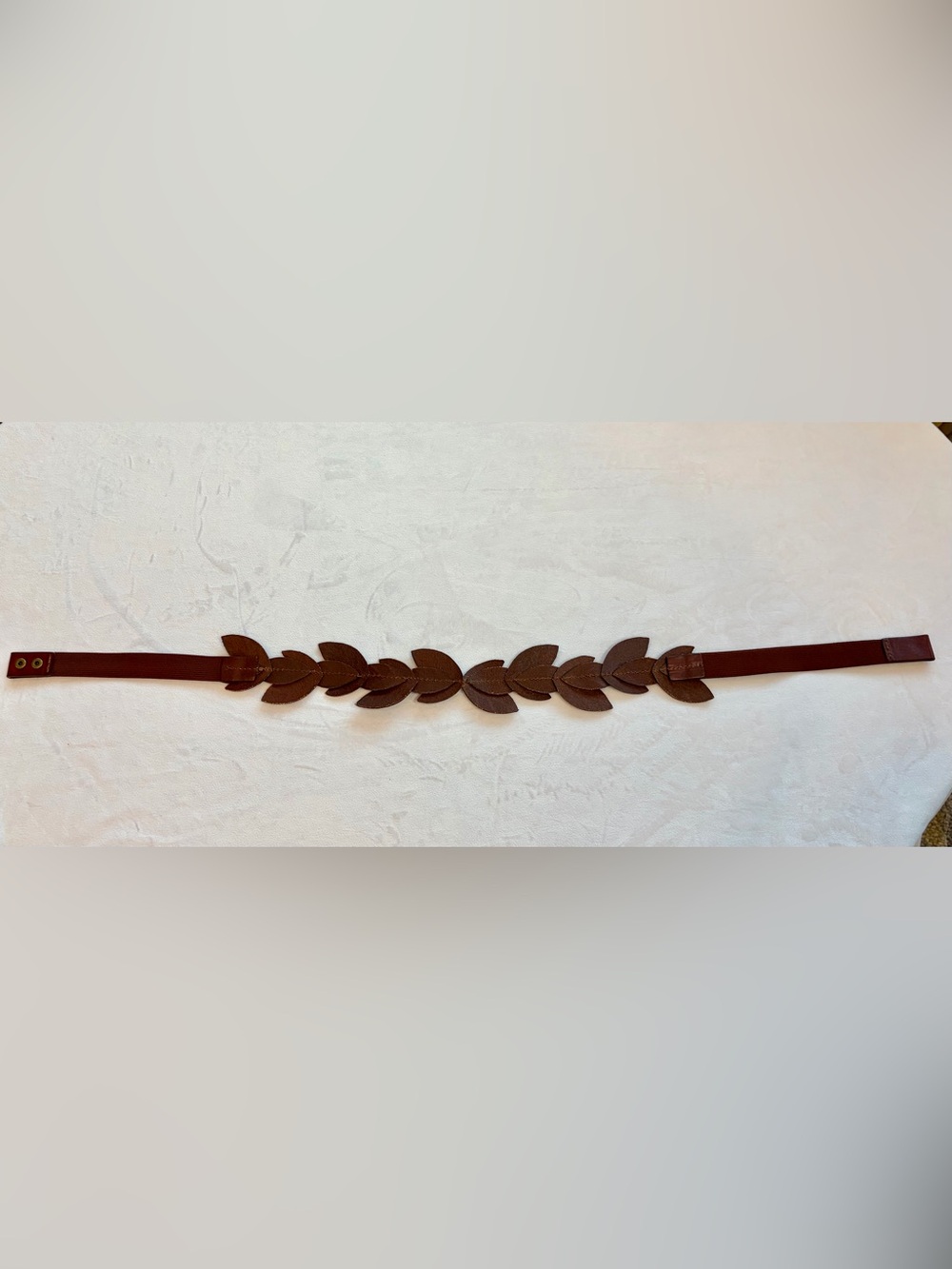 Leather Leaf Motif Waist Belt or Laurel Headband, adjustable, brown, EUC, 29-34 - Picture 8 of 12